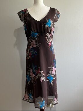 Y2K Faith Love & Passion Midi Dress Womens 10 Brown Floral Flutter Sleeve Fairy